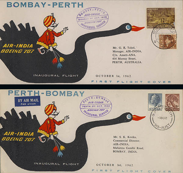 1962 Air-India Bombay/ Perth, Perth/Bombay inaugural flight, first flight cover. Collection AJAY.