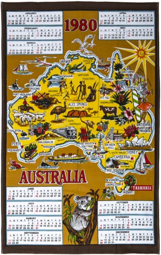 a photo of an australian calendar tea towel for 1980