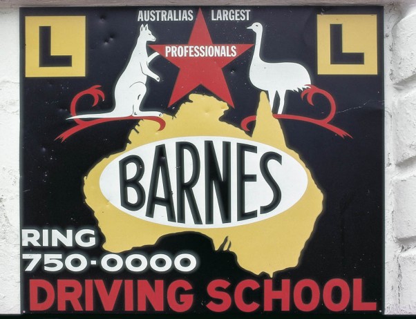 Sign for Barnes Driving School, Sydney 1980