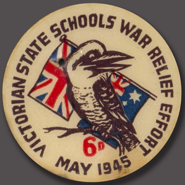 World War II school war effort badge, 1945. Collection of John Y.