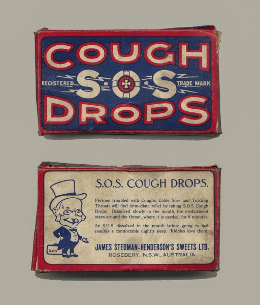 Cough drop package, circa 1922-24. 5 x 8 x 1.5 cm. Collection of Andrew H.