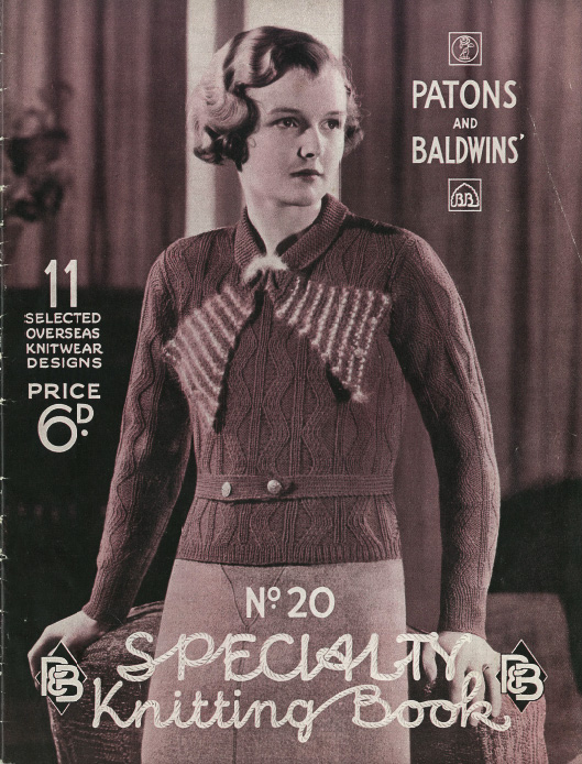 Patons and Baldwin pattern book, no 20. Sepia cover. Collection of Andrew H.