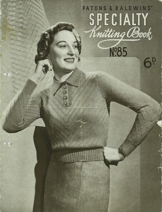 This later knitting book shows once again the model looking over her left shoulder. Collection of Andrew H.