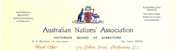 This later ANA letterhead from later in the 1930s is much more subdued; collection of Brian W.