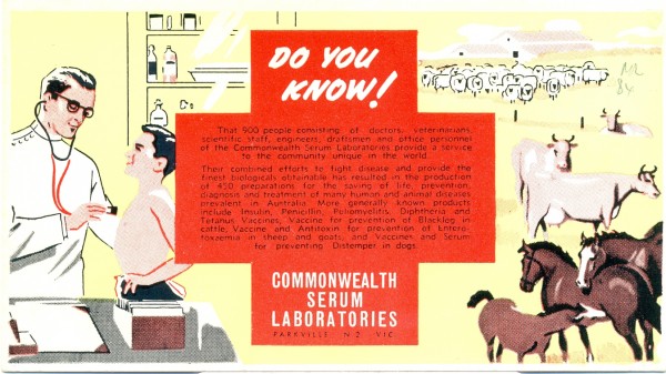 'Do you know!', Commonwealth Serum Laboratories, blotter, circa 1940s-50s, 9.5 x 17 cm.