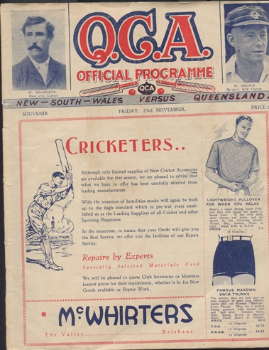 Queensland Cricket Association Official Programme, Collection of Ken Piesse.