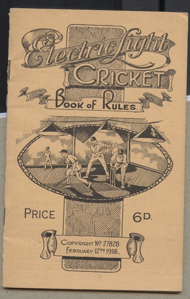Cricket rules, 1936. For sale at Ken's stall.