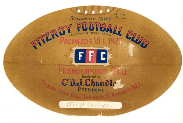 Souvenir card Fitzroy Football Club, 1922. 14.5 x 22 cm. Collection of Andrew H.