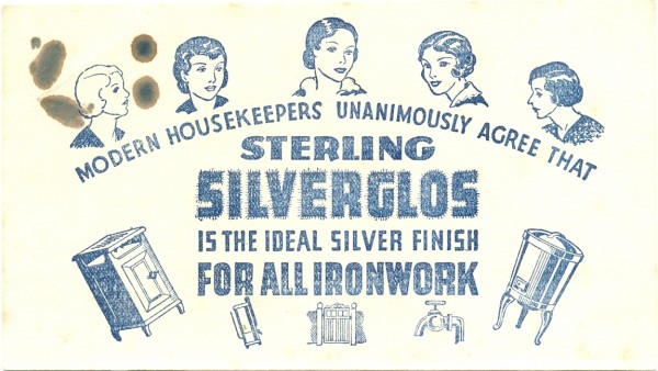 'Sterling Silverglos', blotter, 8 x 14.5 cm, circa 1930s. Collection of Andrew H.