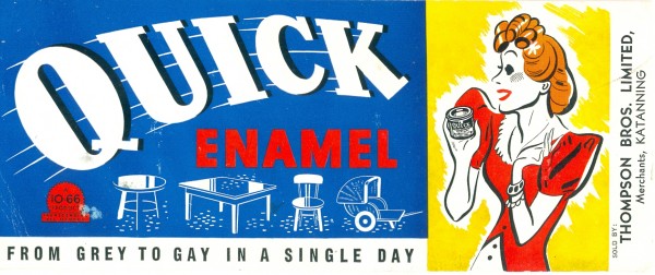 'Quick enamel; from grey to gay in a single day', blotter, circa 1940s, 9 x 22 cm. Collection of Andrew H.