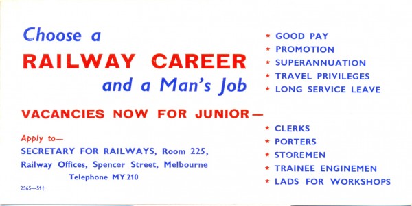 'Choose a railway career and a Man's Job', Railways, blotter, 1951,10.5 x 21.5 cm. Collection of Andrew H.
