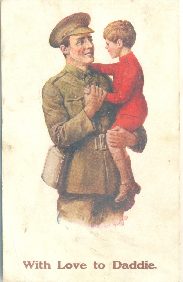 'With love to Daddie', postcard, H. Mack, King Henry Road, Hampstead, posted 1918, 14 x 8.5 cm. Collection of Kaerest H.