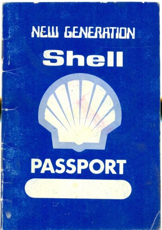 New Generation Shell passport, 15 x 10.5 cm, Blue cover, interior on green paper, 16 pages, circa 1960. Collection of Mandy B.