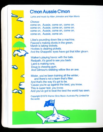 'C'mon Aussie C'mon' from 'The Aussie Shower Songbook', reprint 2000, 17 X 14 cm. Collection of Martin B.