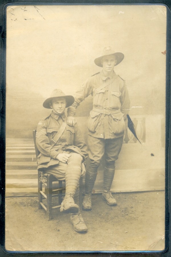 [Jim standing with seated friend], 14 x 9 cm, 1917. Collection of K Houston.