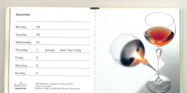 Date page and photograph in 'A dialogue of form and colour 1987',  published by Rosenthal.  Collection of Richard Felix.
