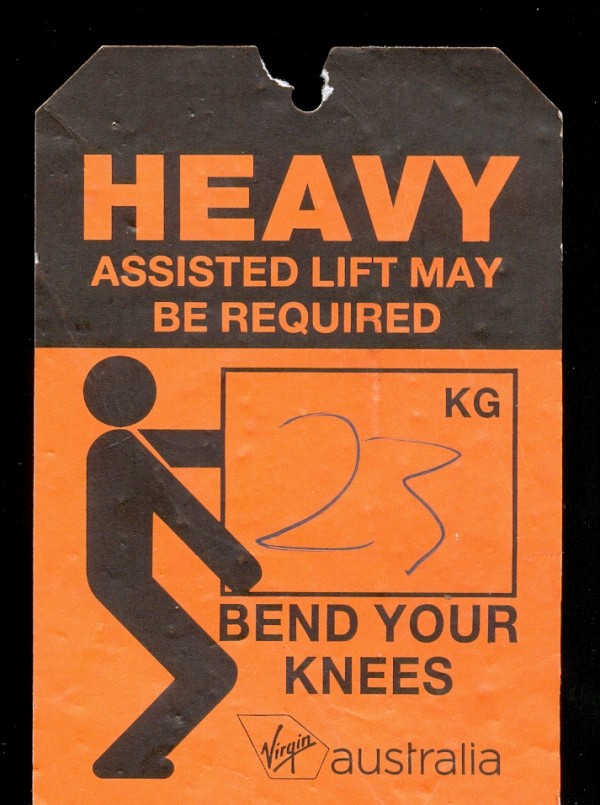 Label for heavy luggage, early 2000s.