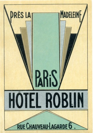 Hotel Roblin, Paris, sticker, 14.5 x 10 cm. Circa 1930s. Collection of AJAY.
