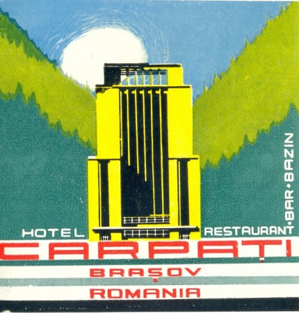 Carpati Barsoy, Romania, sticker, 8.2 x 8.2 cm. Circa 1930s. Collection of AJAY.
