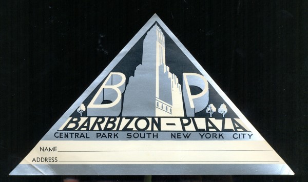 Barbizon Plaza, Central Park South, New York City, sticker, 10.9 x 19 cm. Collection of AJAY.
