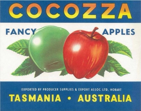 Cocozza fancy apples, box label, 22 x 27 cm, circa 1950s.