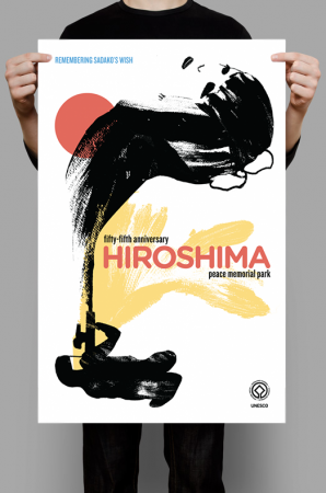 Remembering Sadako's wish; fifty-fifth anniversary Hiroshima, published by UNESCO, poster, size and place of publication unknown, 2000.