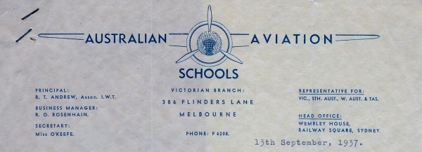 Australian Aviation Schools, extract from letterhead, 8 x 21 cm. Collection of Brian Watson.