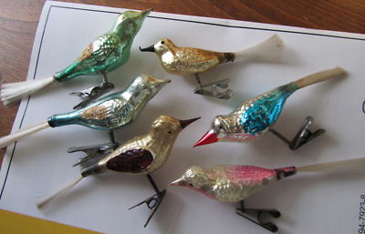 These are described on the page selling them as 'Germany Japan Mercury Glass BIRD CLIP ON CHRISTMAS TREE'. ORNAMENTS Vintage .