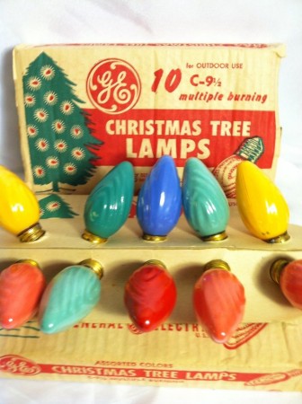 GE Christmas tree lamps, in box, circa 1950s.