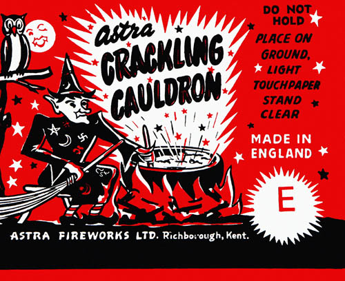 Label for Astra Crackling Cauldron, in operation 1948-1989.
