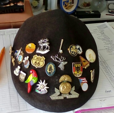 Bird's eye view of the badge collector's cap, Cheltenham, 2016.