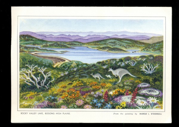 Rocky Valley Lake, Bogong High Plains, greeting card, 14x19.5cm. Collection of Mandy Bede