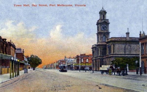 Town Hall, Bay Street, Port Melbourne, postcard, from the website, Walking Melbourne.